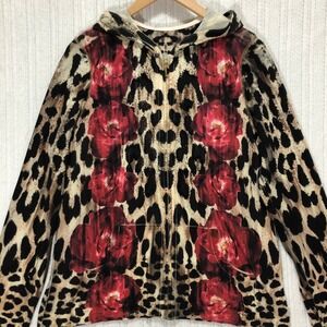 Hoodie Full‎ Zip Leopard Rose Print Rhinestone Accents Jacket Women's Size Large
